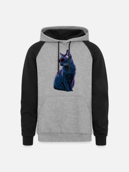 Russian Blue Cat Sunglasses - Unisex Colorblock Hoodie - heather gray/black