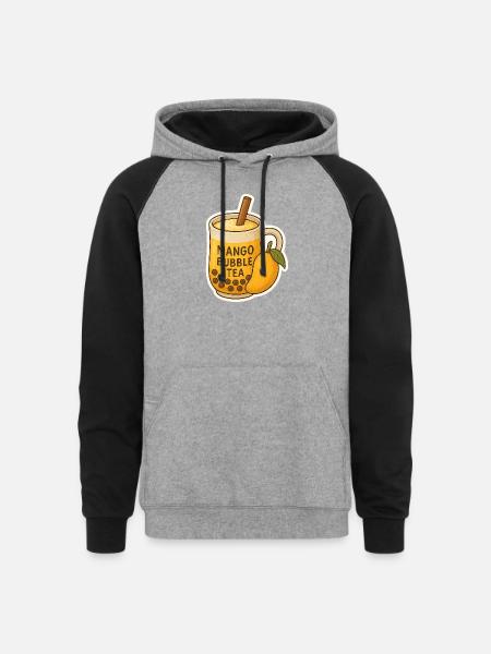 Mango Bubble Tea Illustration - Unisex Colorblock Hoodie - heather gray/black