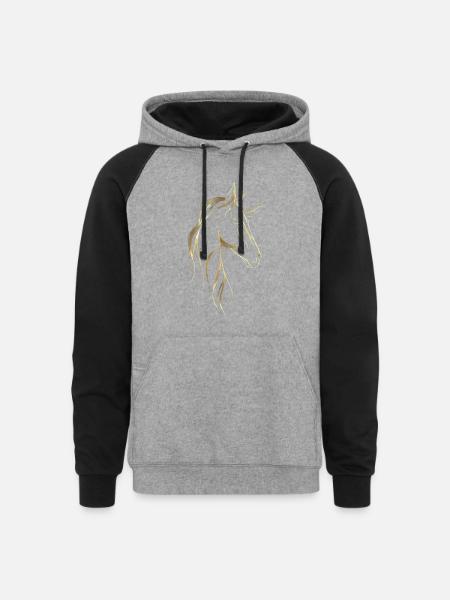 Golden horse line art  - Unisex Colorblock Hoodie - heather gray/black