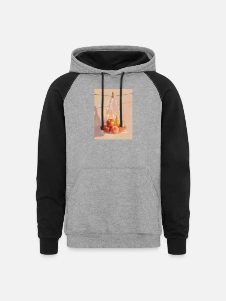 Sunlit Plastic Fruit Still Life - Unisex Colorblock Hoodie - heather gray/black