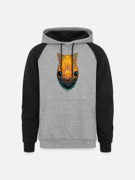 Cat face with fish body - Unisex Colorblock Hoodie - heather gray/black