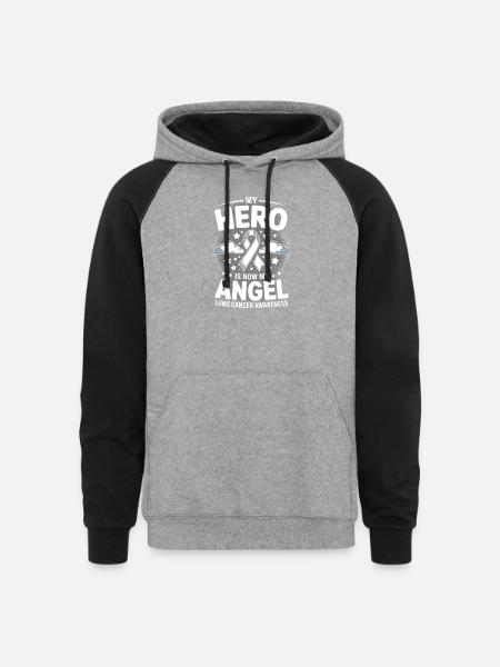 Lung Cancer Awareness Hero Design - Unisex Colorblock Hoodie - heather gray/black