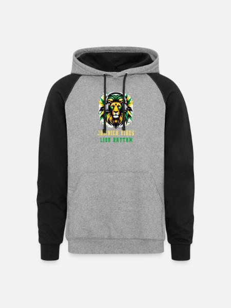 Jamaica lion reggae design - Unisex Colorblock Hoodie - heather gray/black