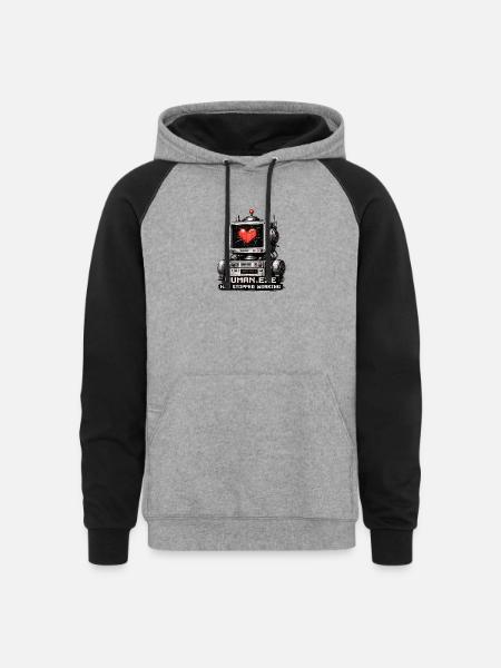Heartbeat Robot: Human.Exe Stopped - Unisex Colorblock Hoodie - heather gray/black