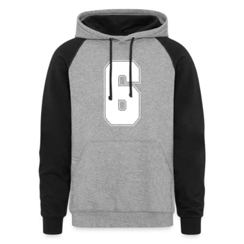 White Number 6 – Varsity Font - Unisex Colorblock Hoodie