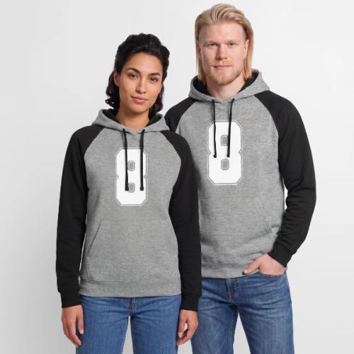 White Number 8 – Varsity Font - Unisex Colorblock Hoodie