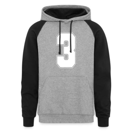 White Number 3 – Varsity Font - Unisex Colorblock Hoodie