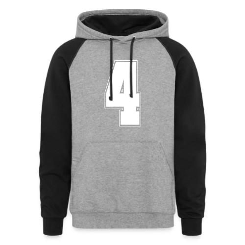 White Number 4 – Varsity Font - Unisex Colorblock Hoodie