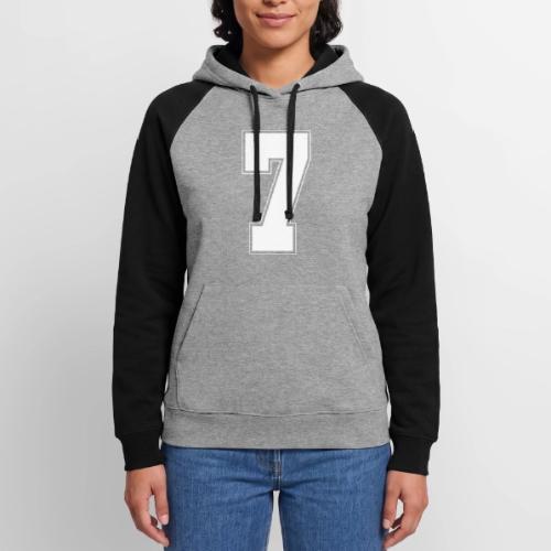 White Number 7 – Varsity Font - Unisex Colorblock Hoodie