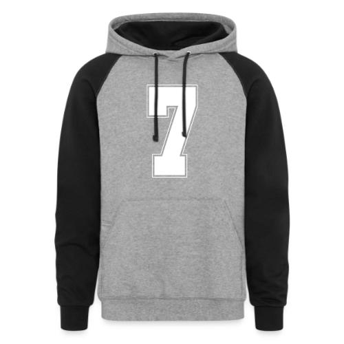 White Number 7 – Varsity Font - Unisex Colorblock Hoodie