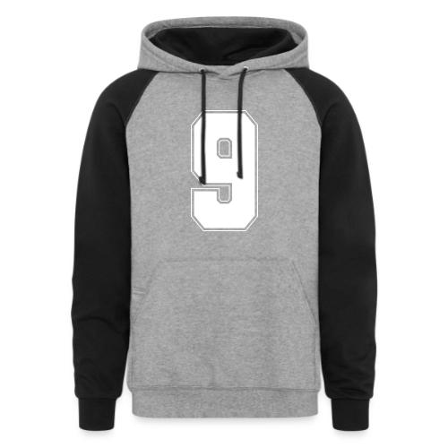 White Number 9 – Varsity Font - Unisex Colorblock Hoodie
