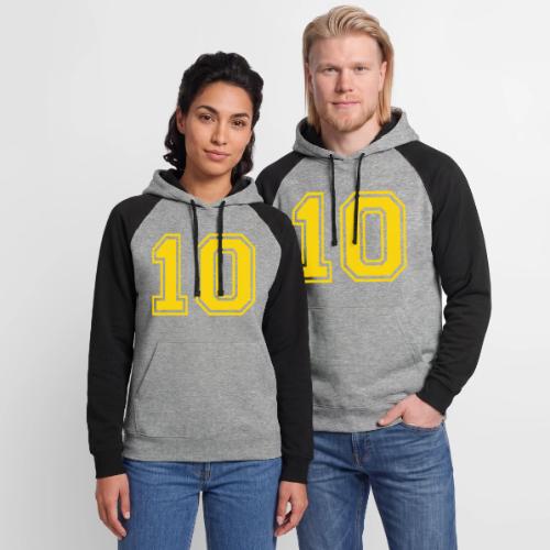 Number 10 in a classic athletic collegiate font - Unisex Colorblock Hoodie