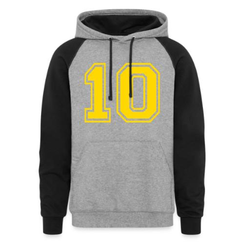 Number 10 in a classic athletic collegiate font - Unisex Colorblock Hoodie