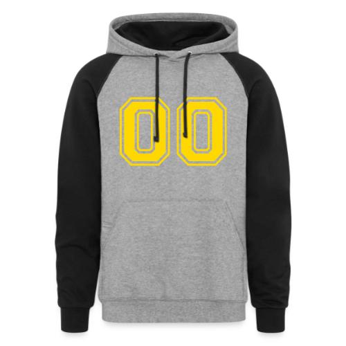 Number 00 in a classic athletic collegiate font - Unisex Colorblock Hoodie