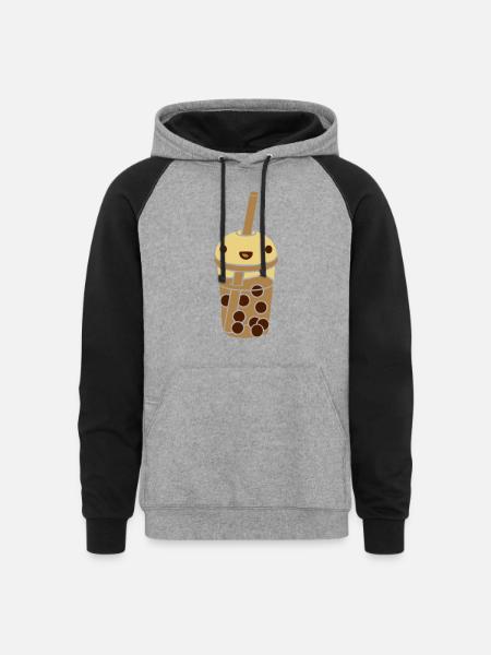 anime face bubble tea - Unisex Colorblock Hoodie - heather gray/black