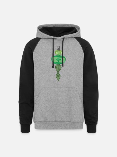 Green Christmas Ornament - Unisex Colorblock Hoodie - heather gray/black