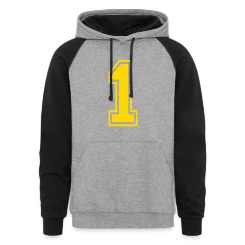 Number 1 in a classic athletic collegiate font - Unisex Colorblock Hoodie