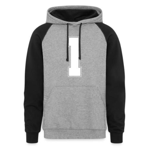 White Number 1 – Varsity Font - Unisex Colorblock Hoodie