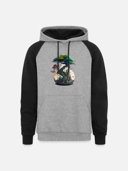 Bonsai Tree Terrarium - Unisex Colorblock Hoodie - heather gray/black