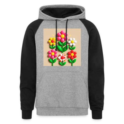 3D Flowers and Butterflies in Amber, Floral Design - Unisex Colorblock Hoodie