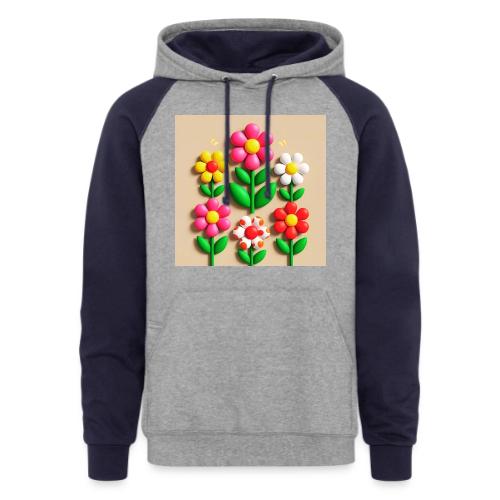 3D Flowers and Butterflies in Amber, Floral Design - Unisex Colorblock Hoodie