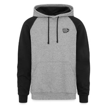 Mug embroidered - Unisex Colorblock Hoodie - heather gray/black - Front - AI Model Male 185 light (185cm) & AI Model Female 180 light (180cm)