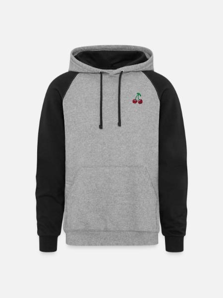 Cherries embroidered - Unisex Colorblock Hoodie - heather gray/black