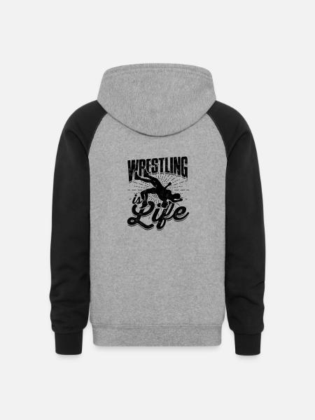 Wrestling is life - Wrestling - Unisex Colorblock Hoodie - heather gray/black