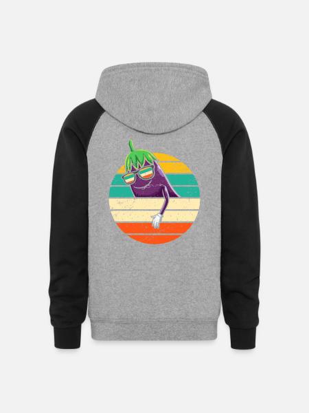 Eggplant Fruit Vegetable Vegetarian - Unisex Colorblock Hoodie - heather gray/black