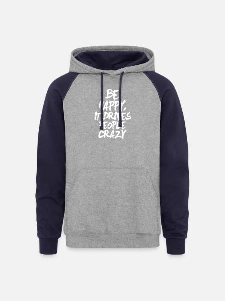 Be Happy (dark) - Unisex Colorblock Hoodie - heather gray/navy