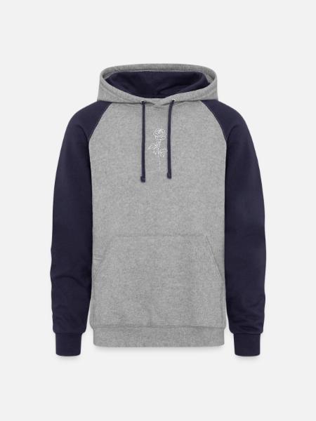 Minimalist Rose Line Art - Unisex Colorblock Hoodie - heather gray/navy