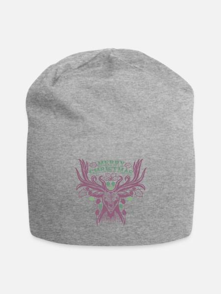 Retro Deer Head Antler Reindeer Merry Christmas - Jersey Beanie - heather gray - Front