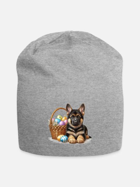 Easter Puppy with Colorful Eggs - Jersey Beanie - heather gray - Front