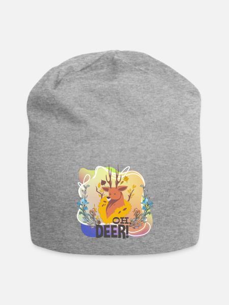Cute OH, Deer Flowers Animal Colorful Flower Tree - Jersey Beanie - heather gray - Front
