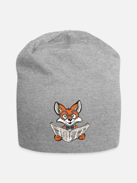 Fox Reading a Newspaper - Jersey Beanie - heather gray