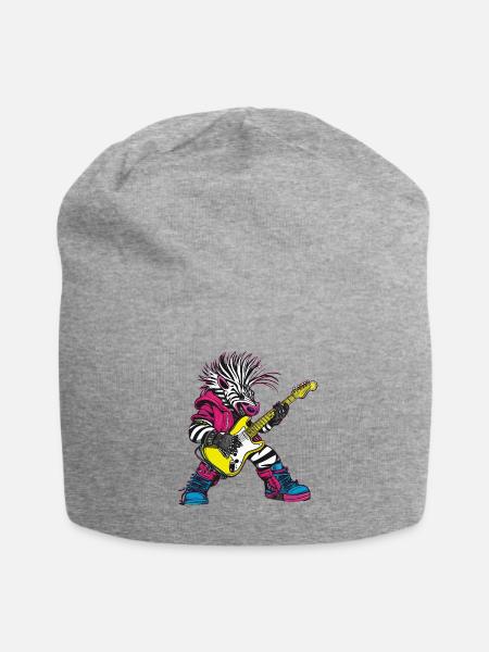 Rockstar Zebra with Electric Guitar - Jersey Beanie - heather gray