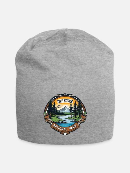 Isle Royale National Park Michigan USA Logo - Jersey Beanie - heather gray