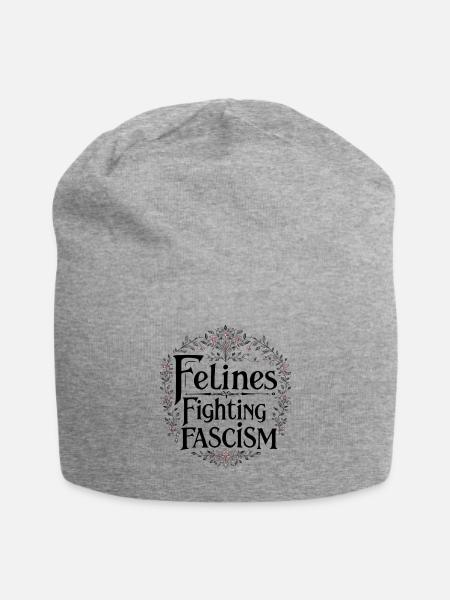 Felines Fighting Fascism (Floral) - Jersey Beanie - heather gray - Front