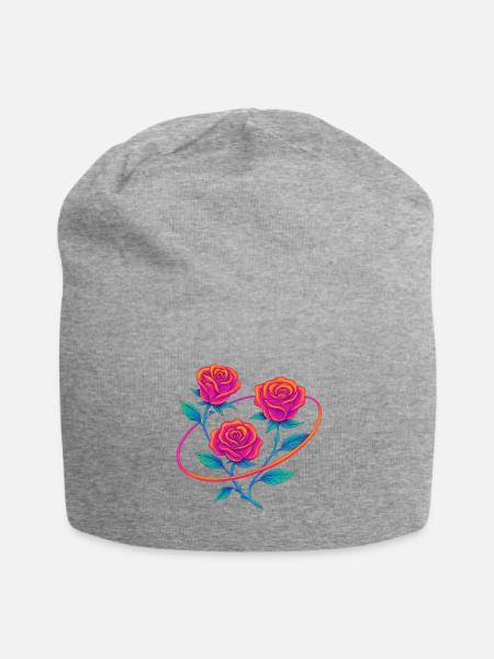 Neon Rose Floral Illustration - Jersey Beanie - heather gray