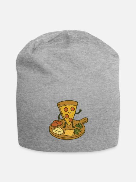 Playful Pizza Snack Character Design - Jersey Beanie - heather gray