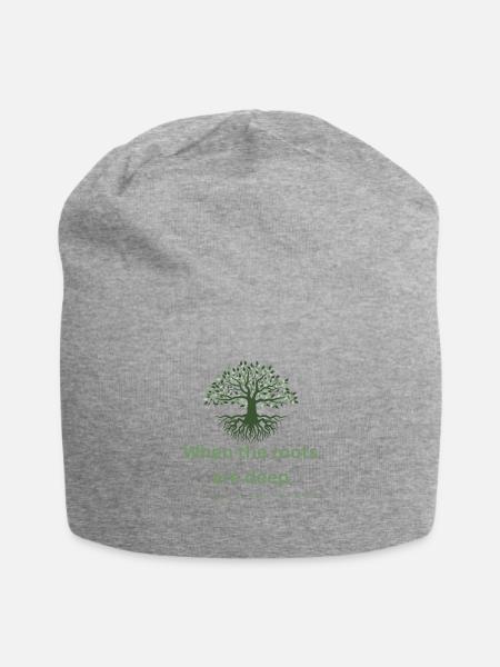 Deep Roots Inspirational Tree Design - Jersey Beanie - heather gray - Front