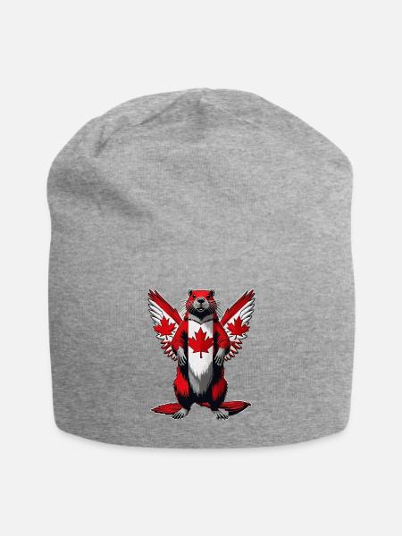 Canadian Nutcracker Otter with Maple Wings - Jersey Beanie - heather gray - Front