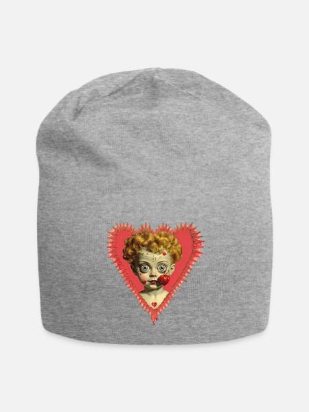 Love Hurts Fun Steampunk Cherub Angel Zombie Doll  - Jersey Beanie - heather gray - Front