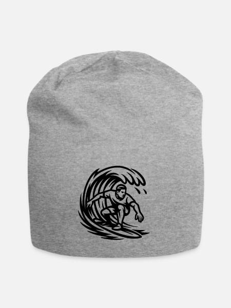 Surfer Arc Wave Line Art - Jersey Beanie - heather gray - Front