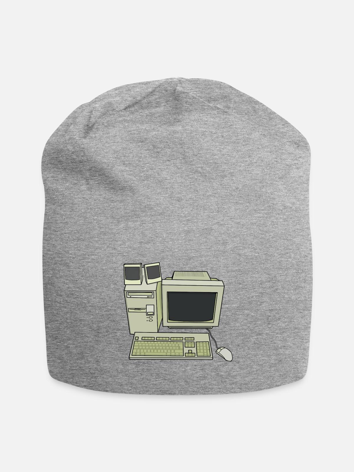 Retro Computer Desk Setup - Jersey Beanie - heather gray - Front