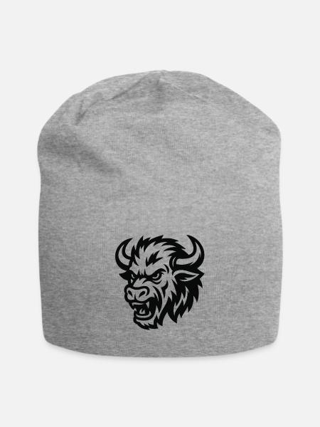 Tribal Bison Head Silhouette - Jersey Beanie - heather gray