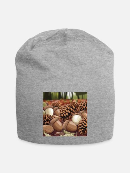 Acorns and Pinecones - Jersey Beanie - heather gray