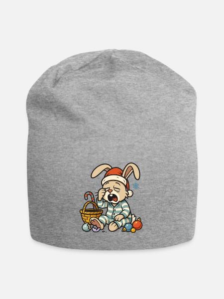 Sleepy Santa Bunny in Striped Pajamas - Jersey Beanie - heather gray