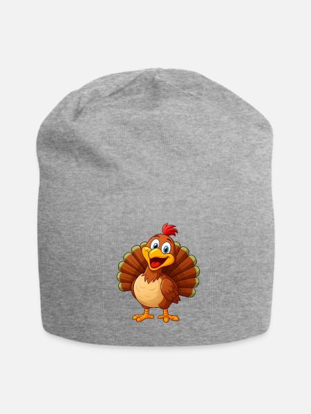 Plucky Cartoon Turkey - Jersey Beanie - heather gray
