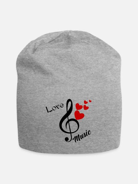 Red hearts and Music - Jersey Beanie - heather gray - Front